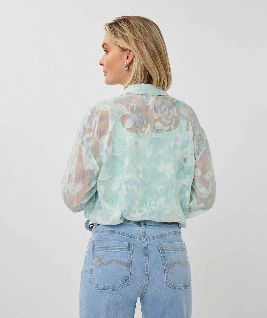 Sheer Button Up Floral Blouse