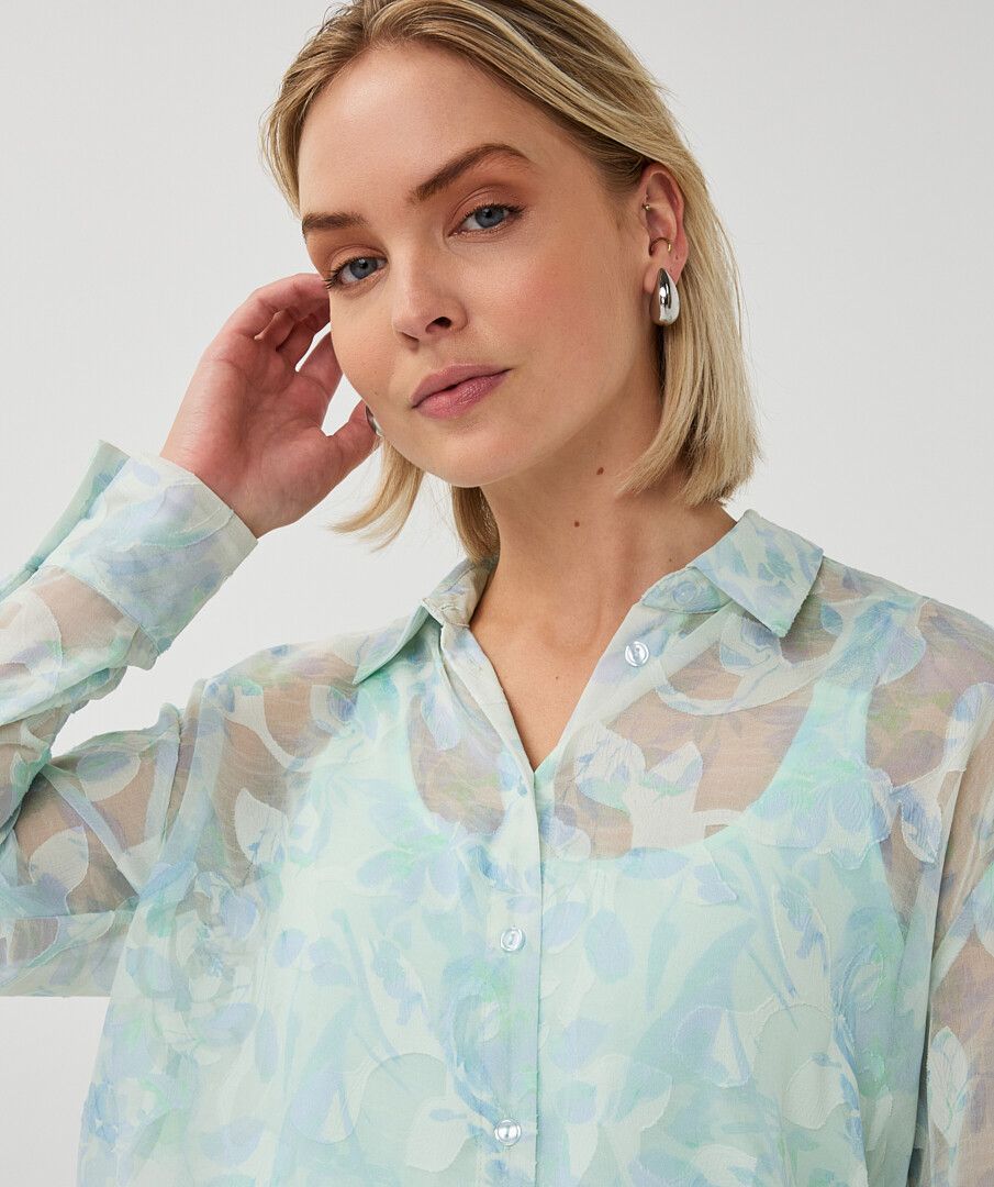 Sheer Button Up Floral Blouse
