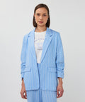 Gathered Sleeve Pinstripe Linen Look Blazer
