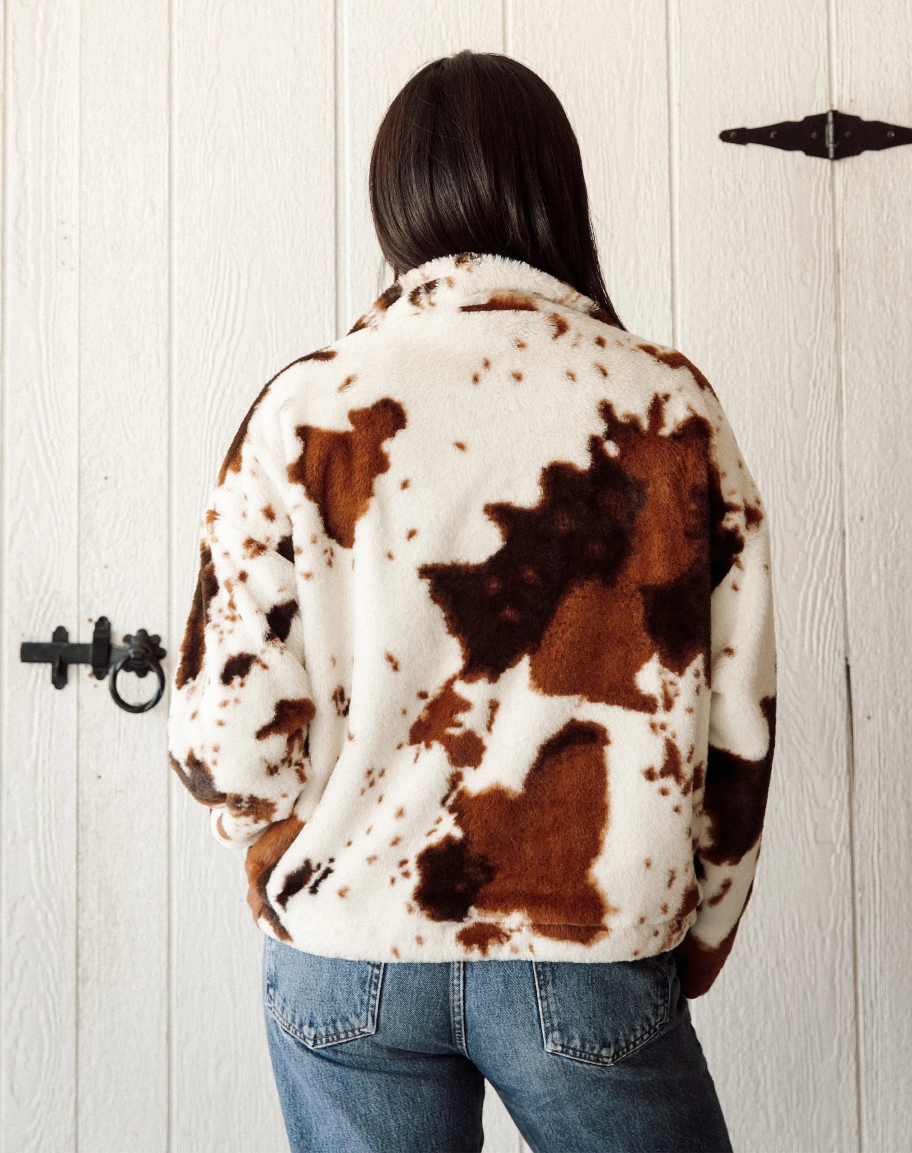 Cow Print Half Zip Jacket