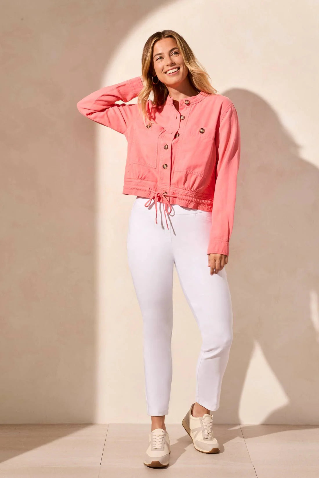 Button Front Jacket with Drawcord Hem