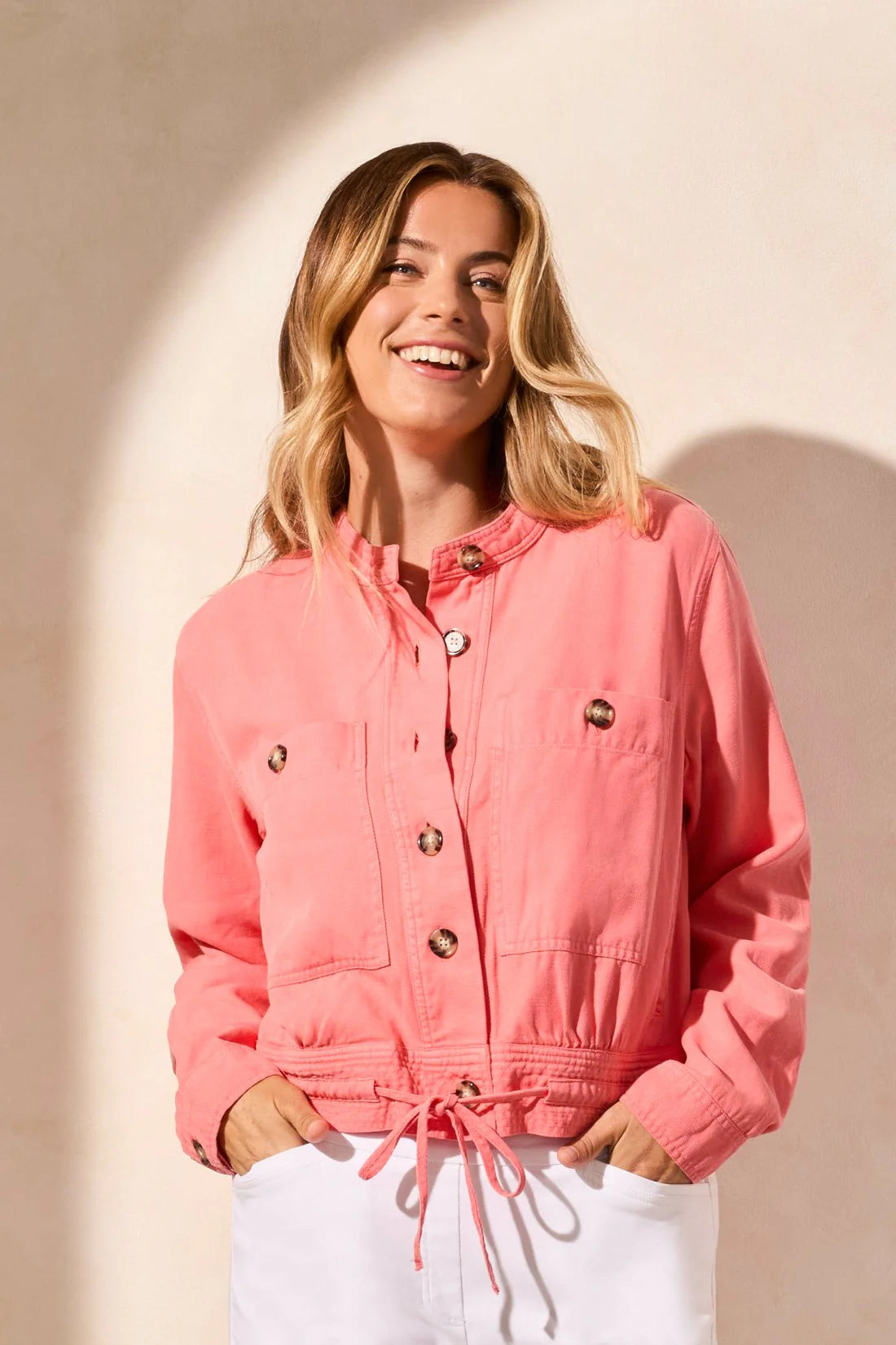 Button Front Jacket with Drawcord Hem