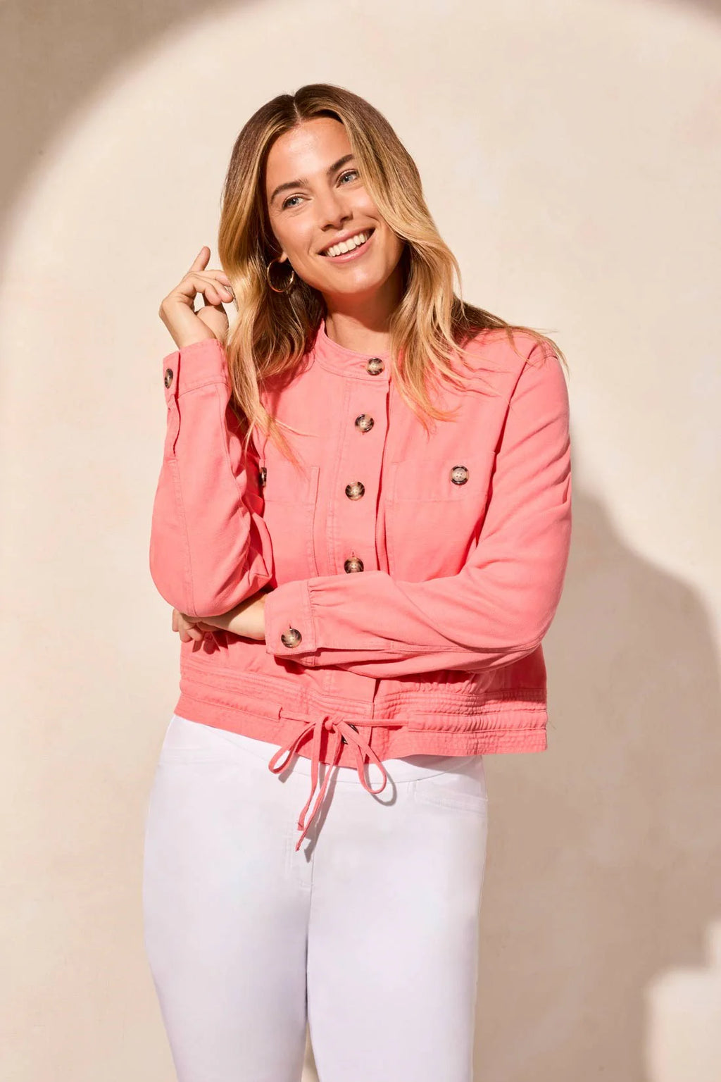 Button Front Jacket with Drawcord Hem