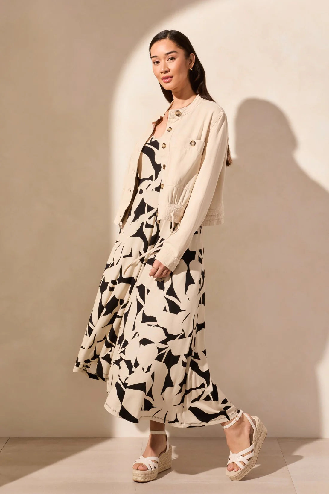 Button Front Jacket with Drawcord Hem