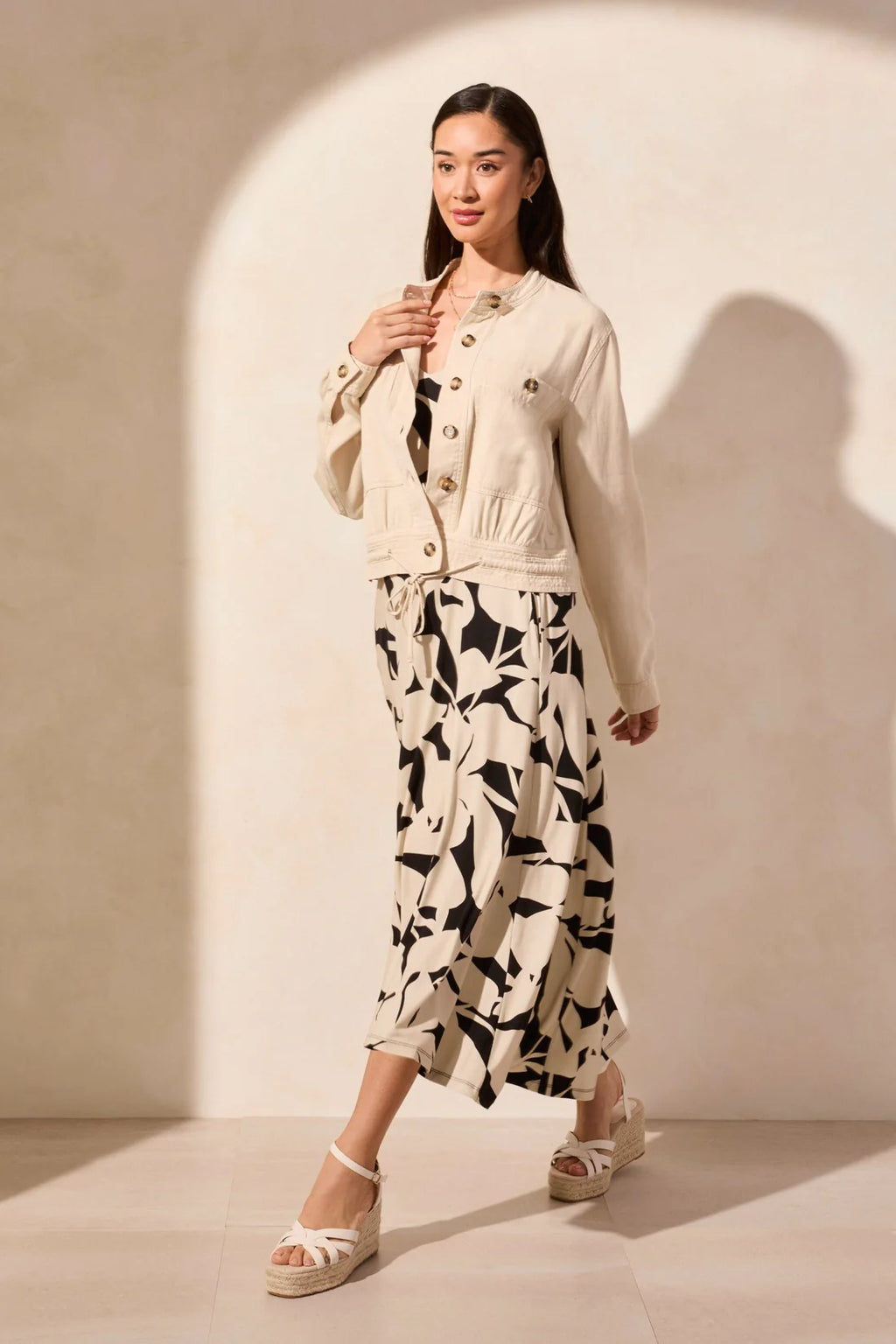 Button Front Jacket with Drawcord Hem