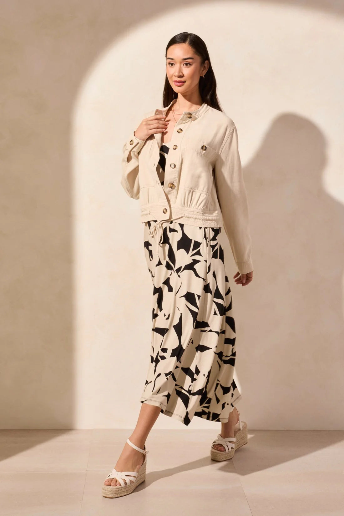 Button Front Jacket with Drawcord Hem