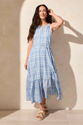 Plaid Voile Halter Dress with Tie Waist