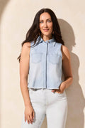 Cropped Sleeveless Denim Shirt