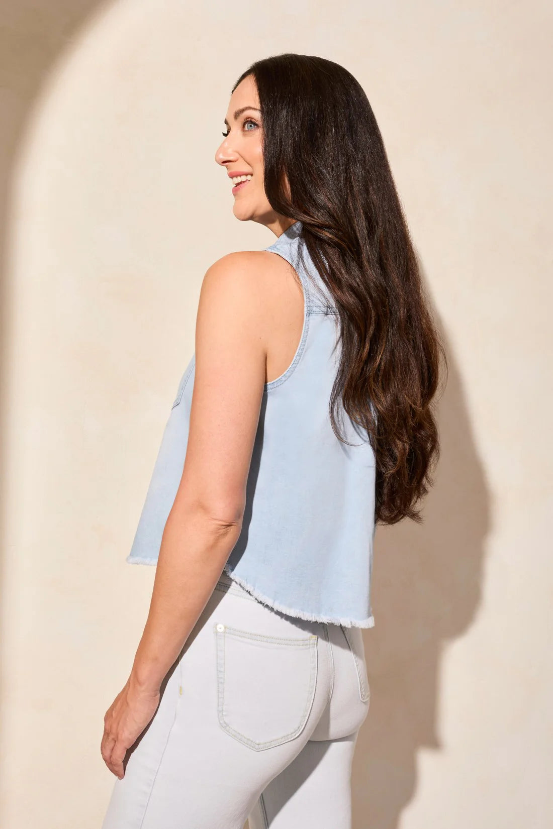 Cropped Sleeveless Denim Shirt