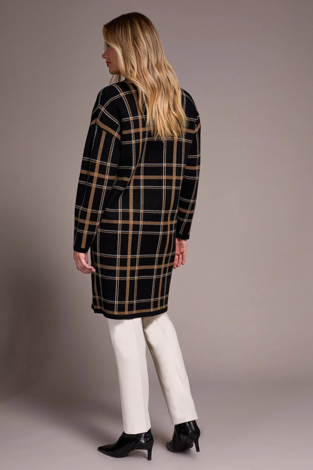 Double Knit Long Plaid Coatigan