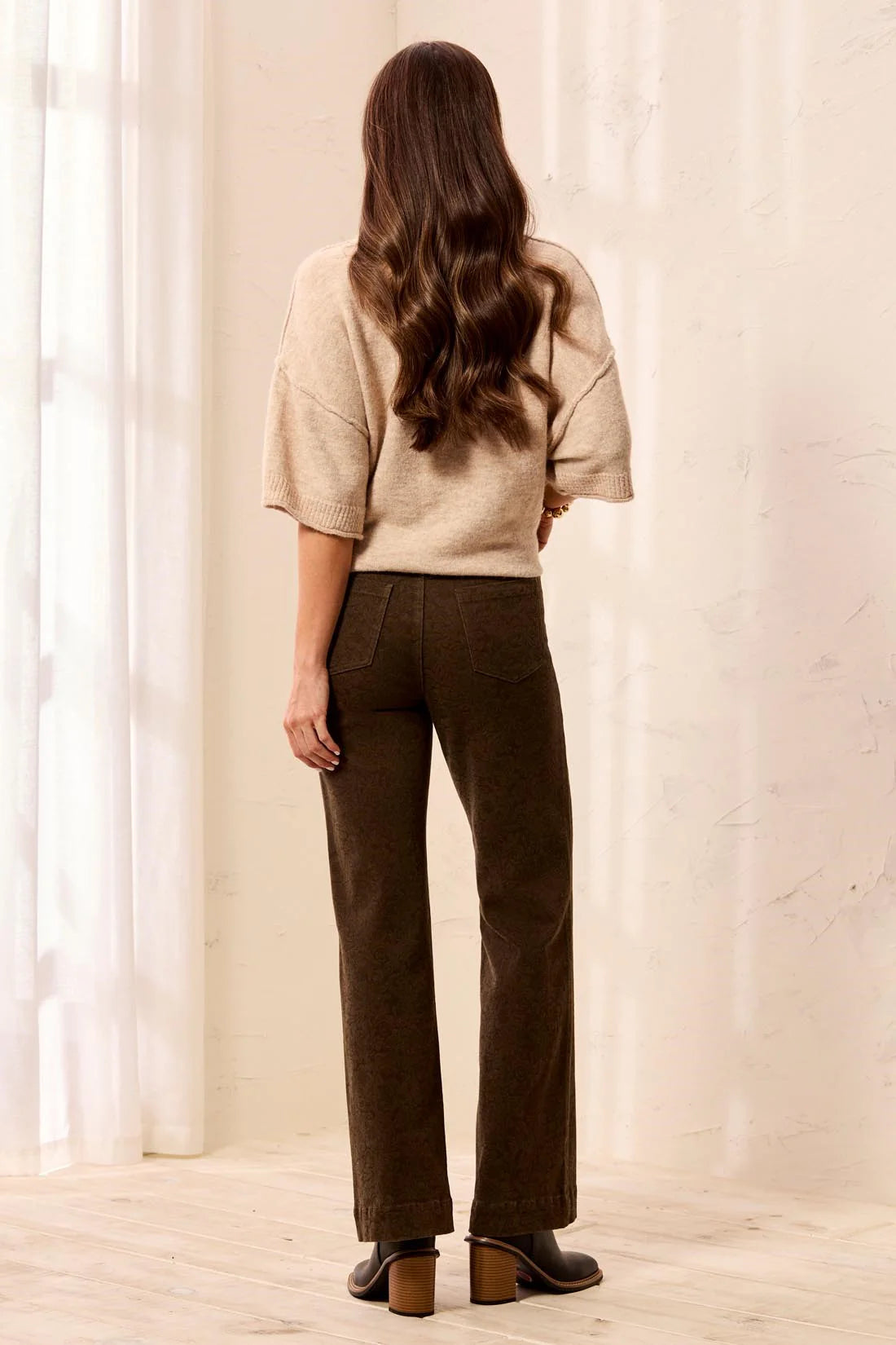 Embossed Pattern High Rise Wide Leg Pants