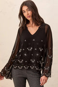Embroidered Beaded Chiffon Blouse