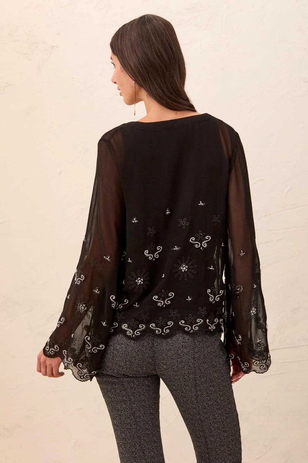 Embroidered Beaded Chiffon Blouse