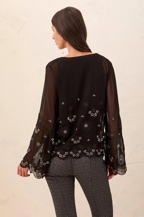 Embroidered Beaded Chiffon Blouse