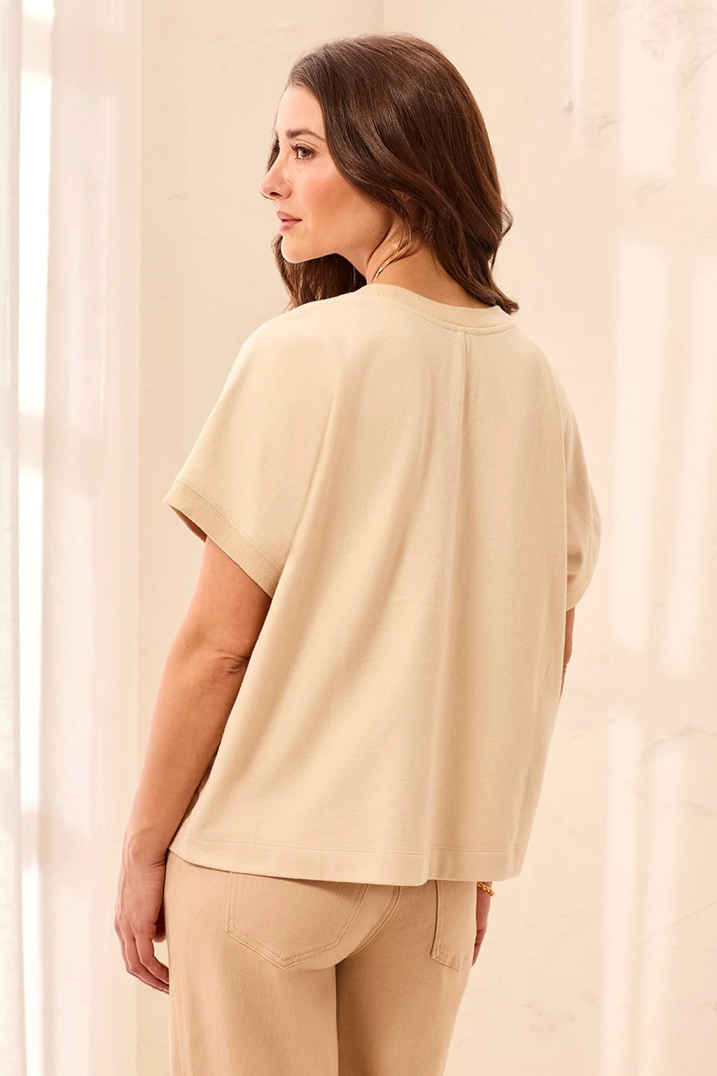 Embroidered Beading Cap Sleeve Crew Neck Top