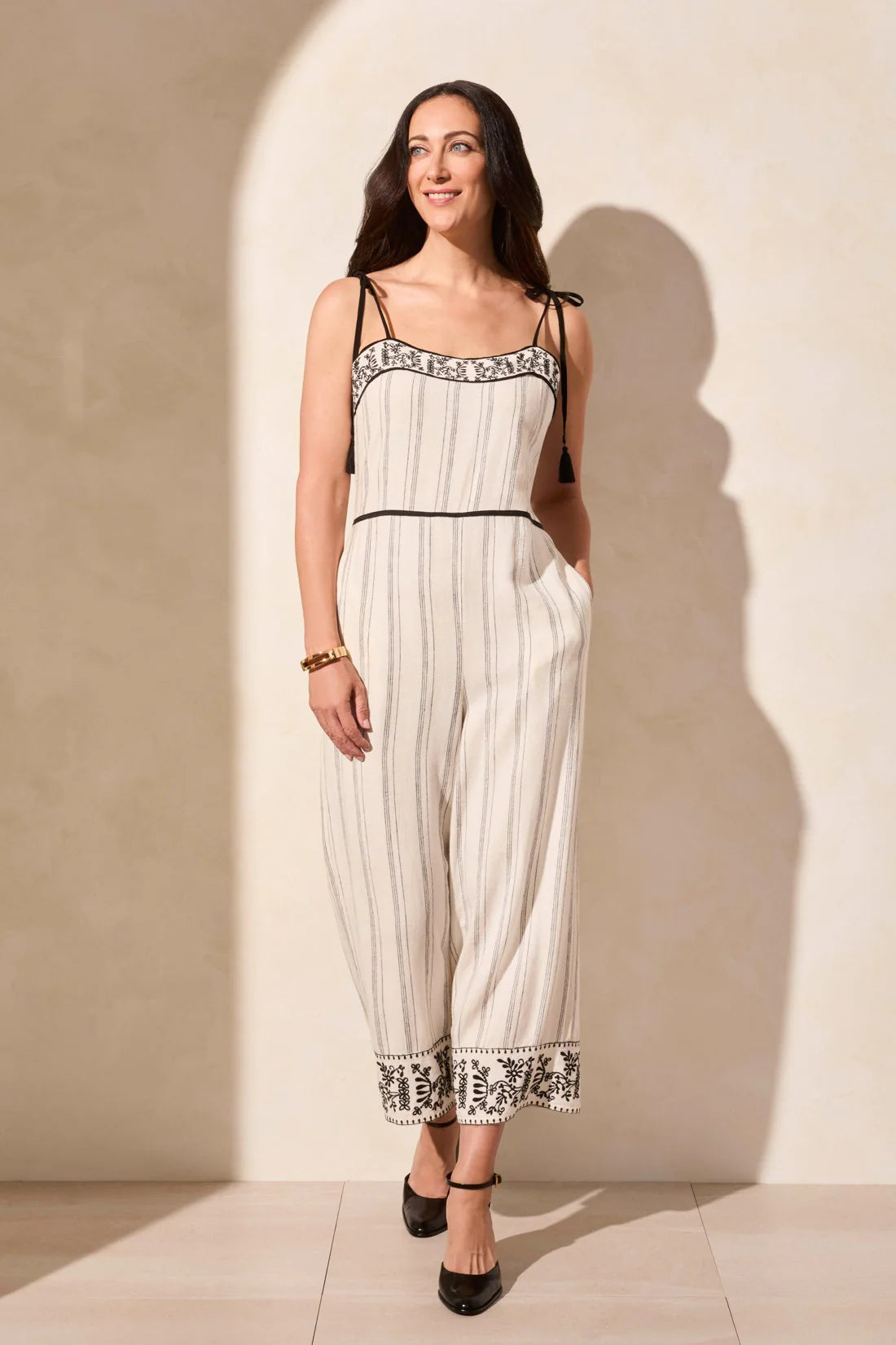Embroidered Tassel Straps Jumpsuit