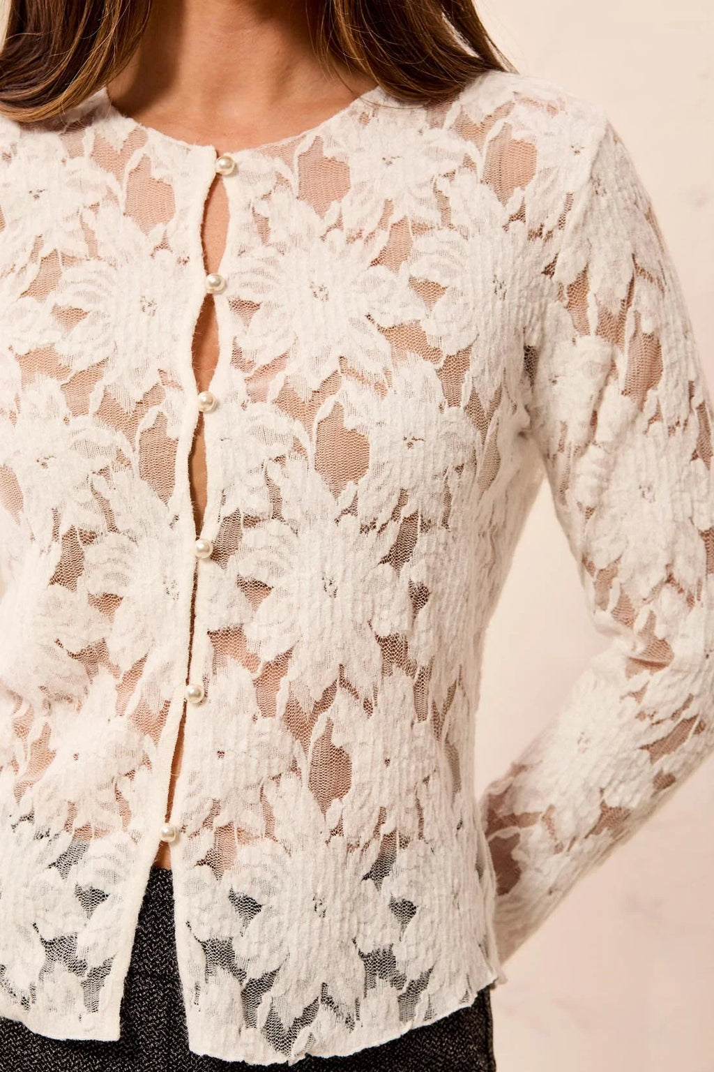 Floral Lace Button-Front Cardigan