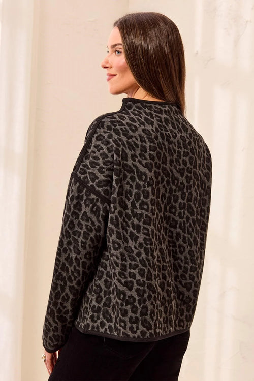 Jacquard Brushed Knit Mock Neck Drop Shoulder Top