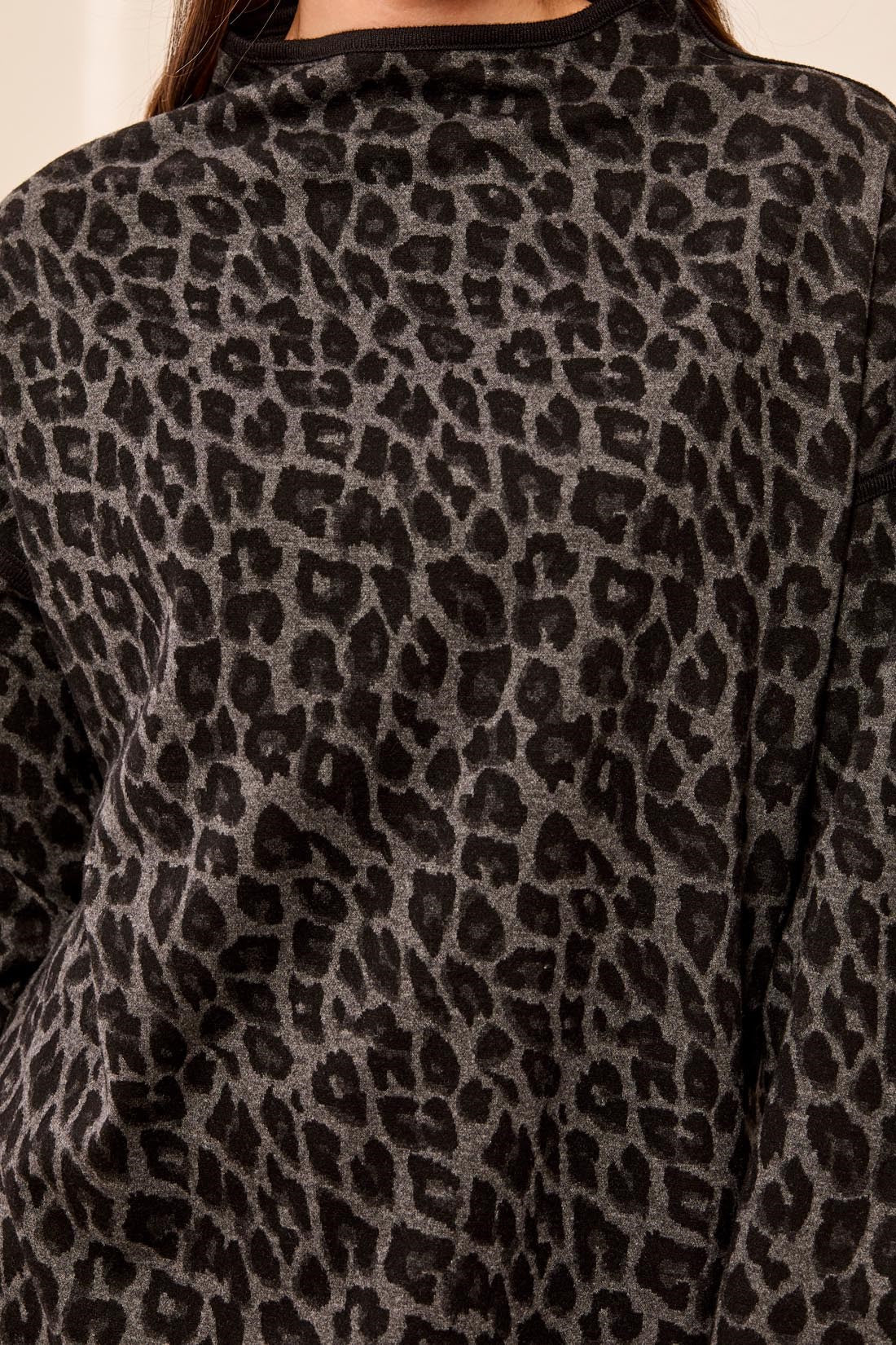 Jacquard Brushed Knit Mock Neck Drop Shoulder Top