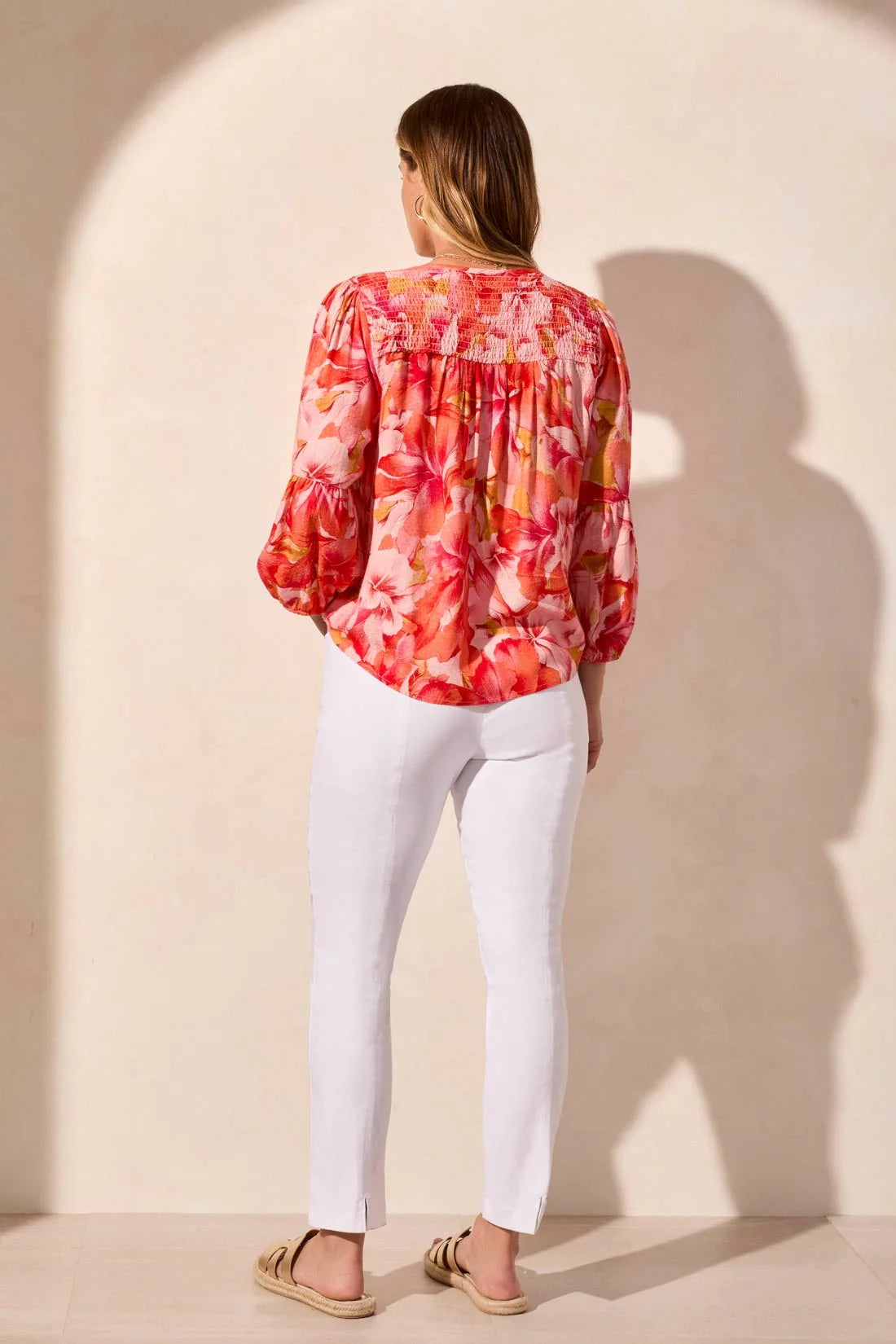 Jacquard Smocked 3/4 Sleeve Blouse