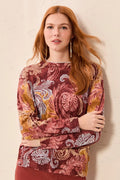 Lightweight Printed Long-Sleeve Funnel Neck Sweater