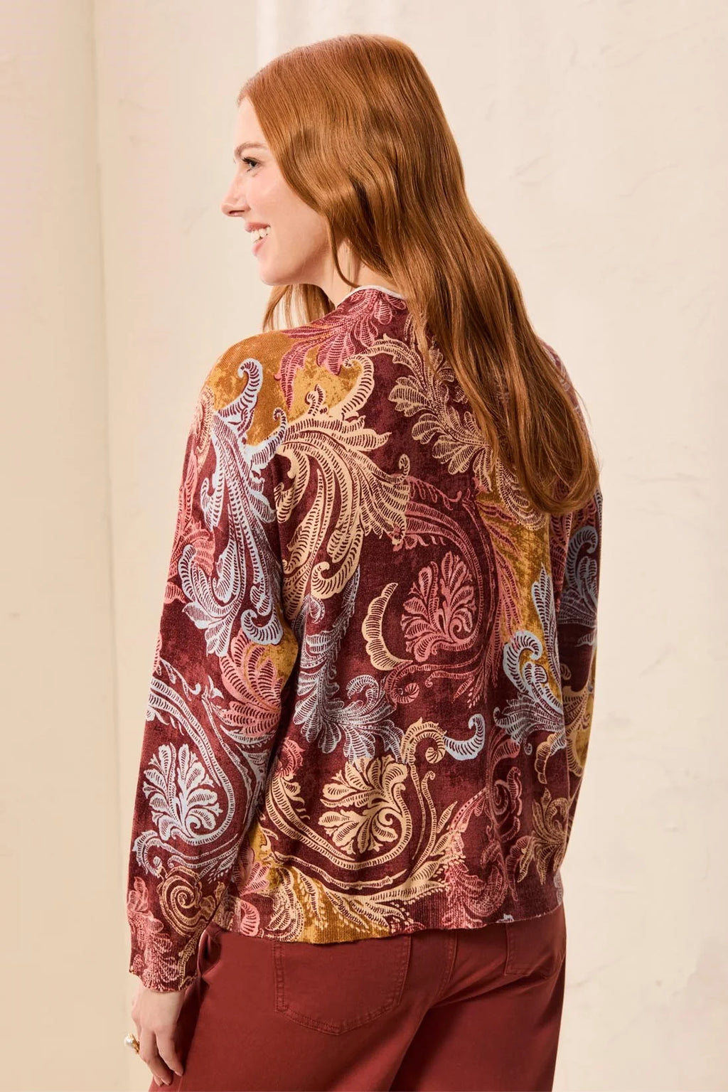 Lightweight Printed Long-Sleeve Funnel Neck Sweater