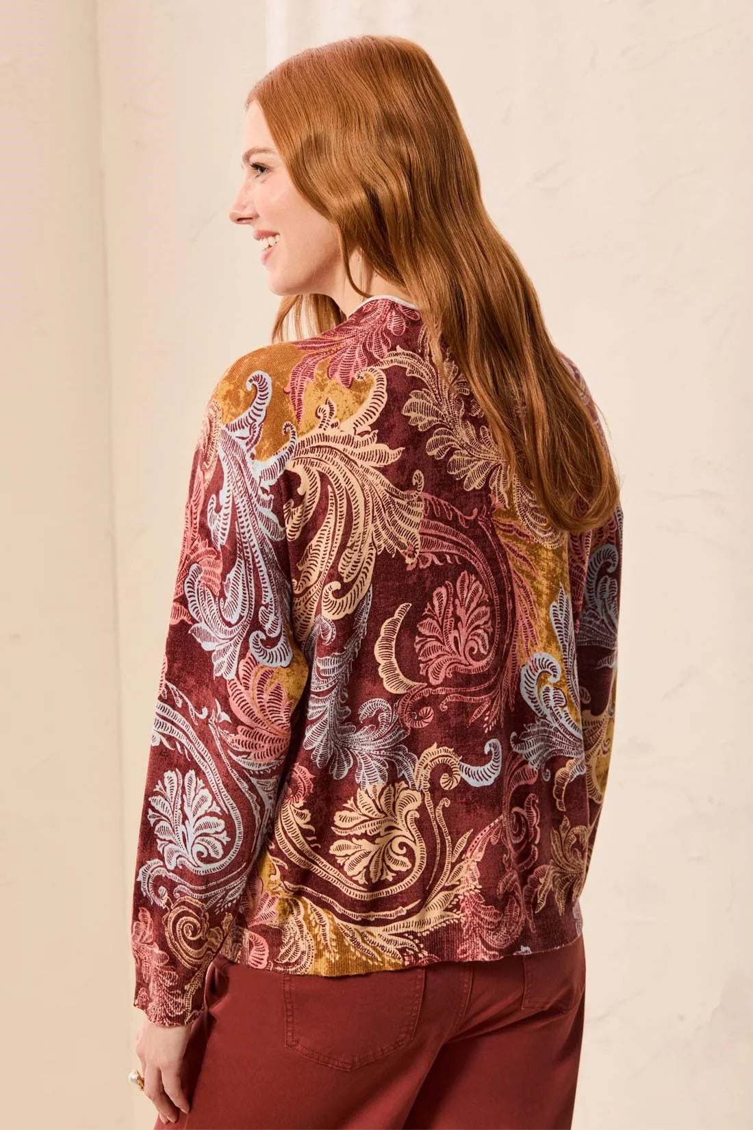 Lightweight Printed Long-Sleeve Funnel Neck Sweater