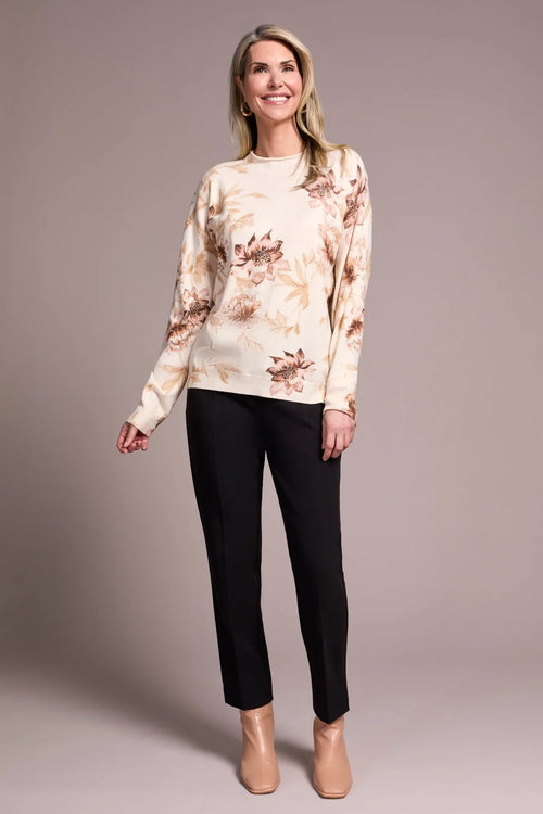 Lightweight Printed Long-Sleeve Funnel Neck Sweater