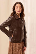 Lined Faux Leather Button Front Jacket