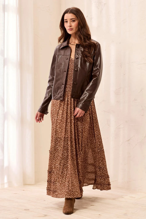 Lined Faux Leather Button Front Jacket