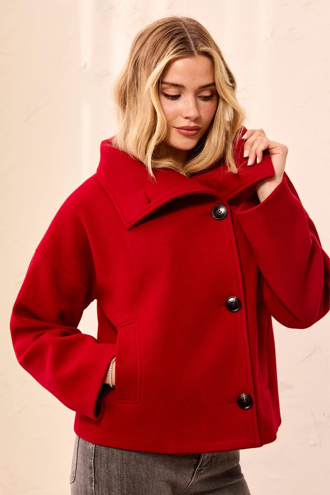 Lofty Knit Funnel Neck Button Front Jacket