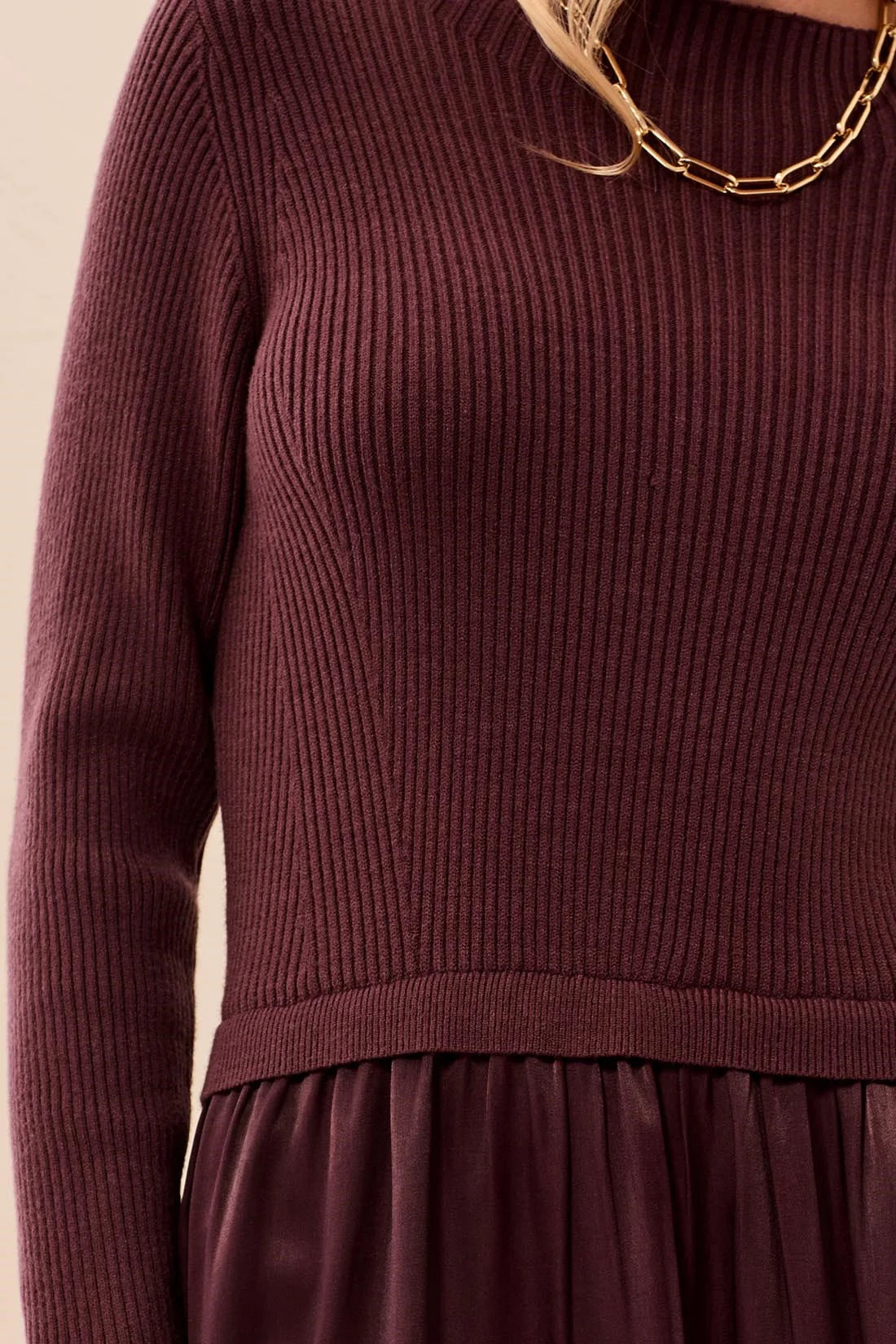 Mixed Media Long Sleeve Maxi Dress