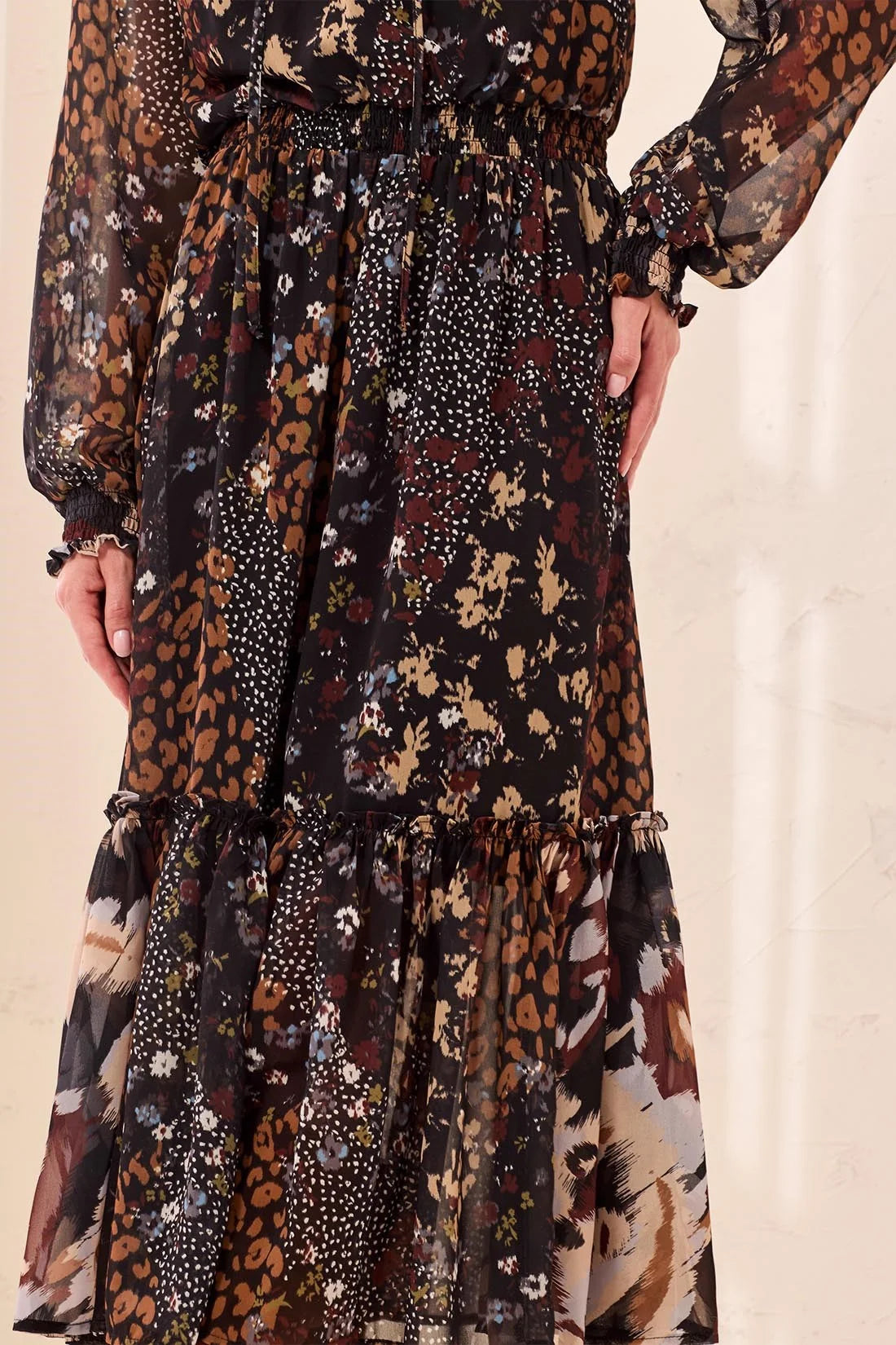 Smocked Waist And Tassel-Tie Neck Dress