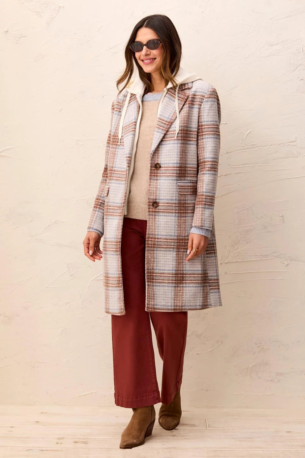 Plaid Car Coat With Removable Fooler Hoodie