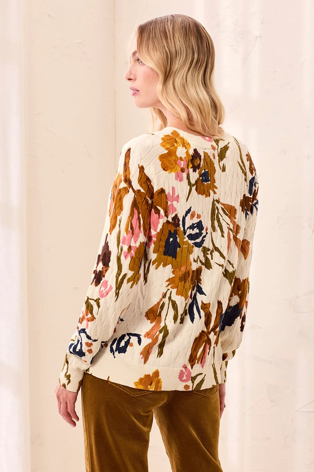 Printed Cable Cotton Crew Neck Sweater