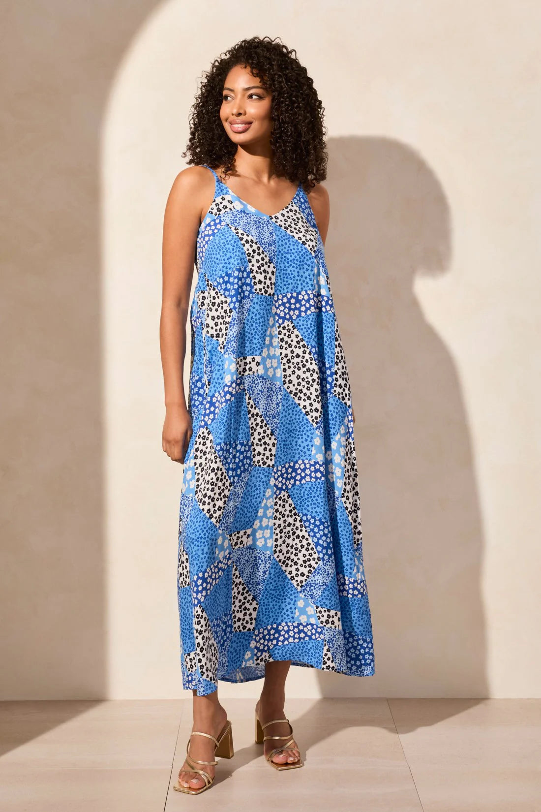 Printed Challis Sleeveless V-Neck Maxi Dress