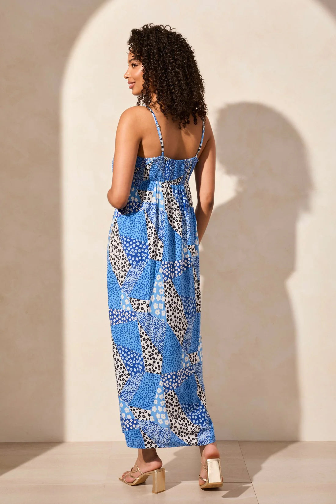Printed Challis Sleeveless V-Neck Maxi Dress