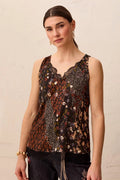 Satin Feel V-Neck Cami With Lace Trim