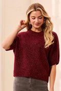 Short Dolman Sleeve Speckled Knit Sweater