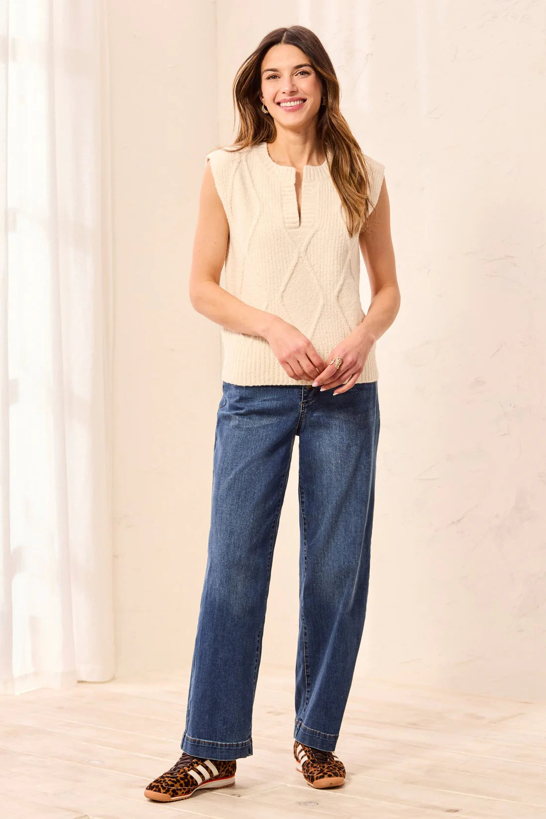 Soft Split Crew Neck Sleeveless Sweater