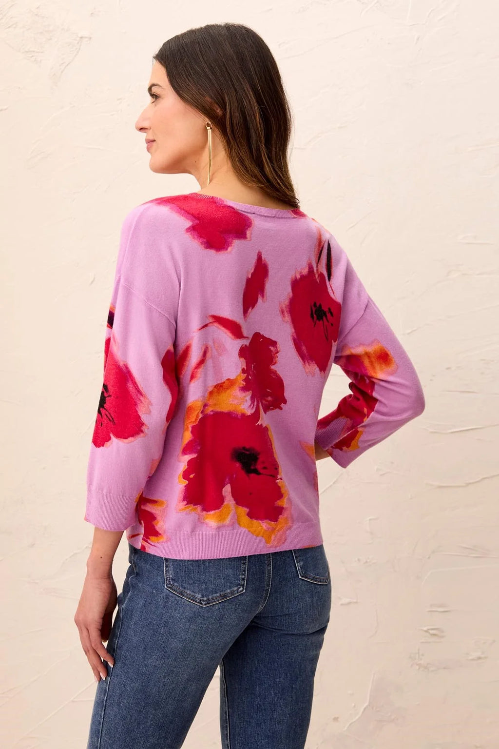 Soft Yarn Three-Quarter Sleeve Crewneck Sweater