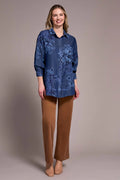 Tencel Printed Button-Up Chambray Blouse
