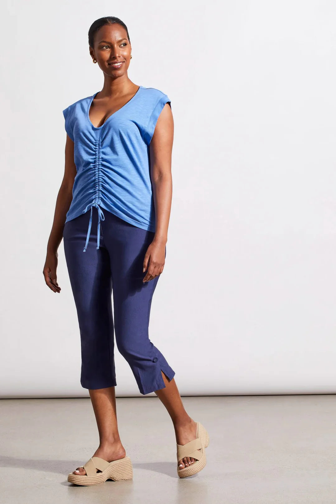 Sleeveless V-Neck Top with Ruching