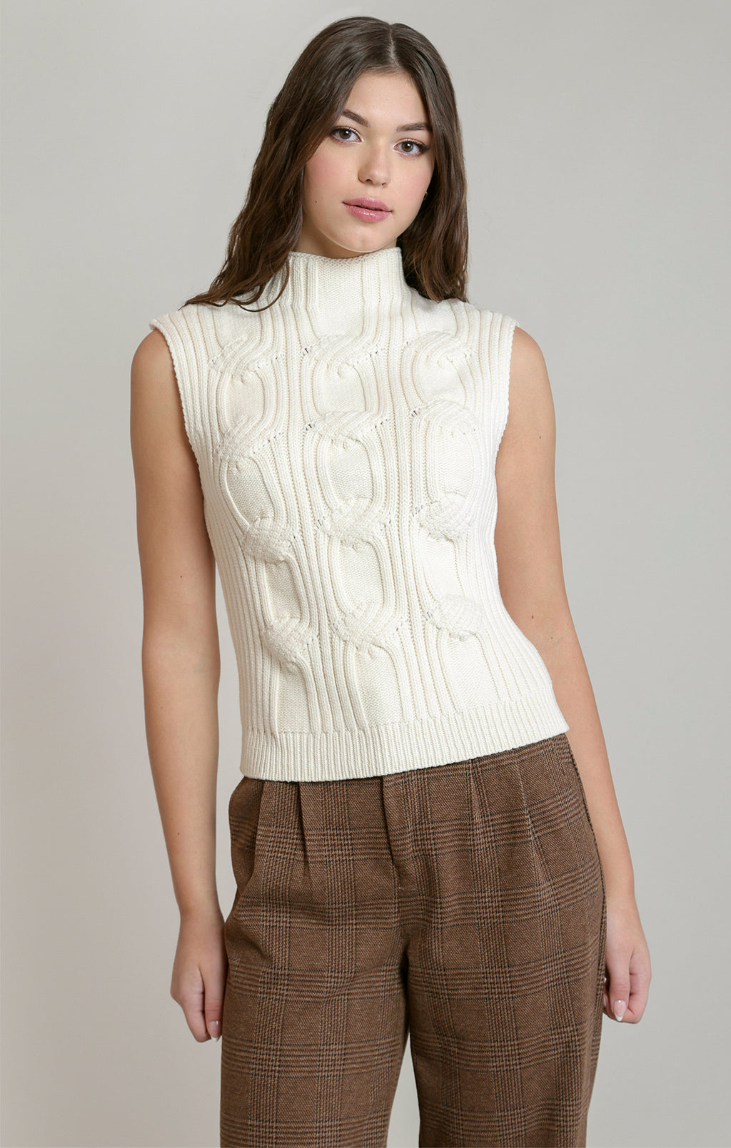 Cable Knit Mock Neck Sweater Vest