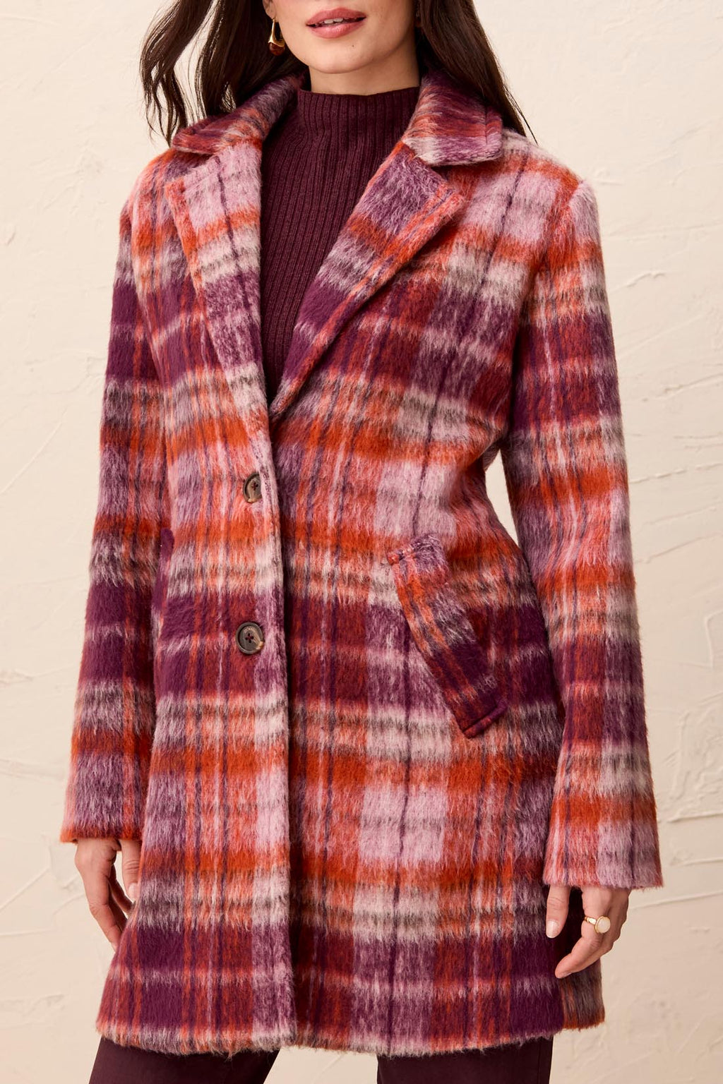 Single Breasted Plaid Coat
