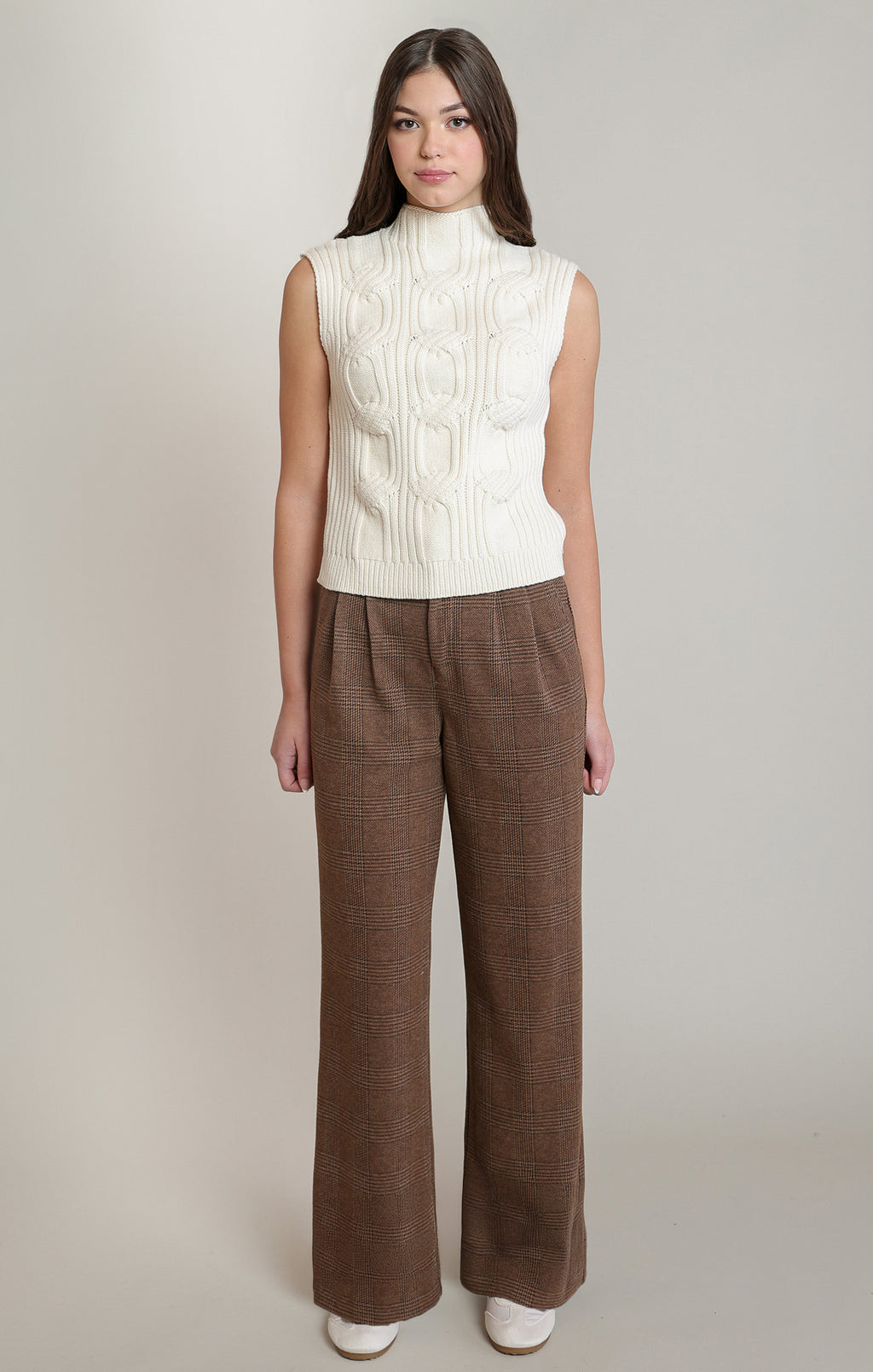 Cable Knit Mock Neck Sweater Vest