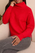 Turtleneck High Low Sweater with Side Slits