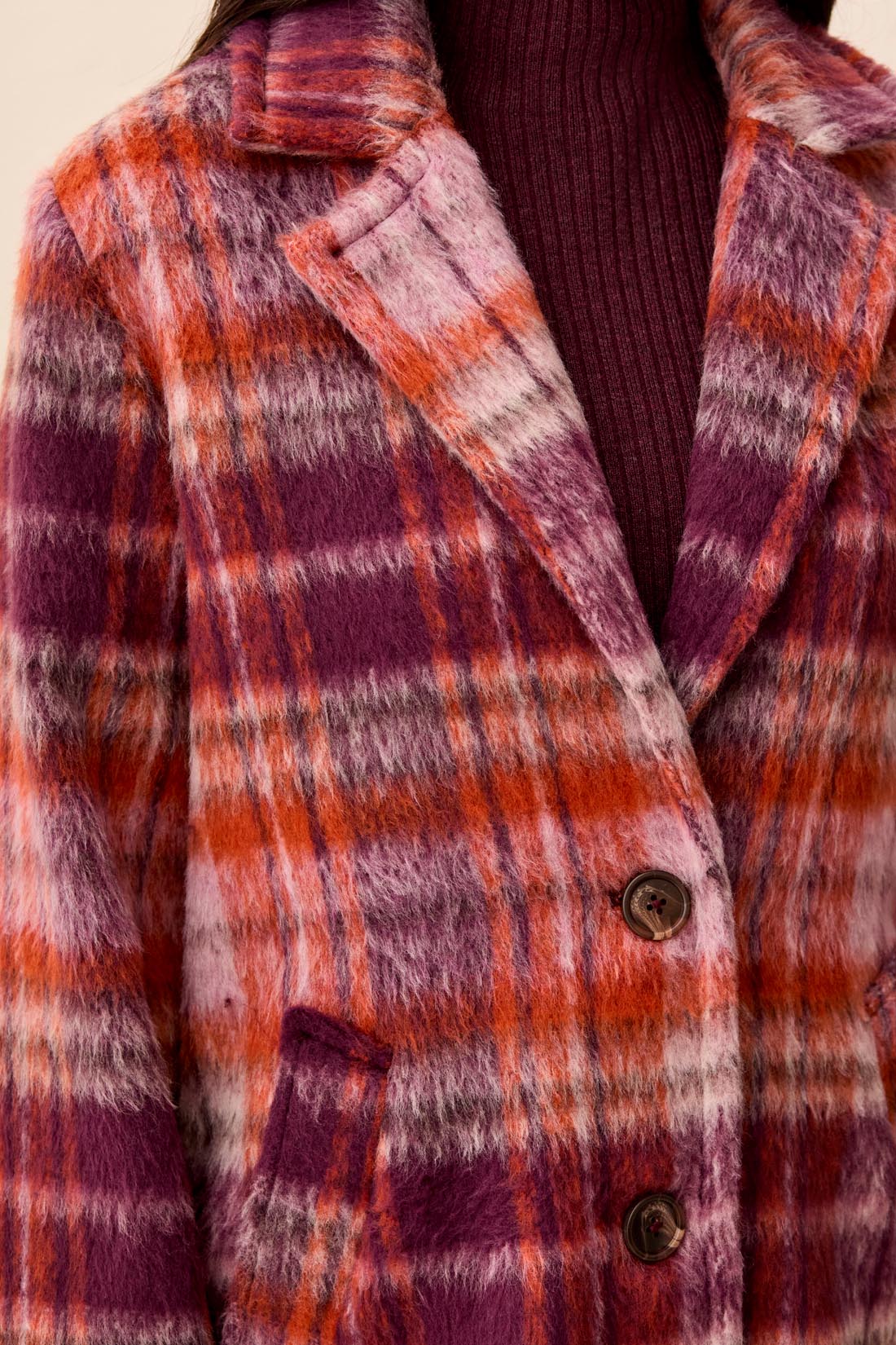 Single Breasted Plaid Coat
