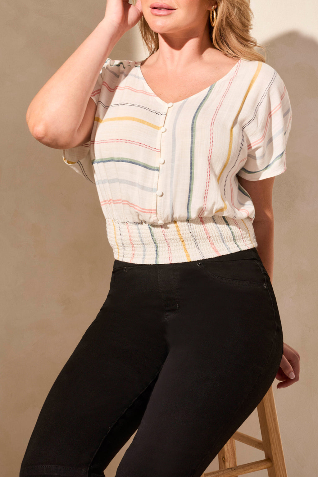 Popover Blouse with Waist Smocking