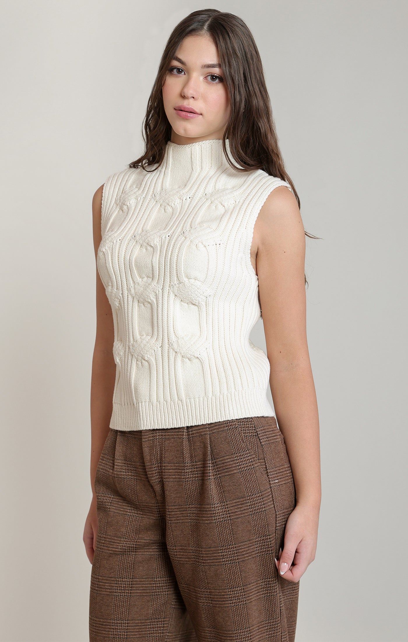 Cable Knit Mock Neck Sweater Vest